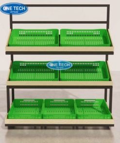 Kệ rau củ quả đơn 3 tầng có thanh treo chuối - KRST02