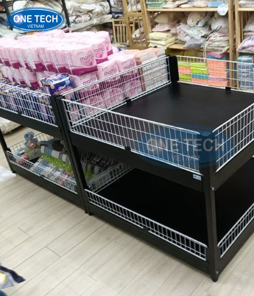 Kệ vuông trưng bày siêu thị phù hợp cho mọi không gian cửa hàng Kệ vuông trưng bày siêu thị 2 tầng bố trí gọn gàng trong cửa hàng tiện lợi