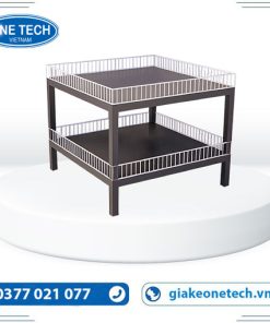 Kệ vuông siêu thị 2 tầng bằng sắt sơn tĩnh điện, thiết kế chắc chắn, phù hợp trưng bày sản phẩm ở trung tâm cửa hàng