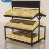 Kệ đôi bán rau củ quả 3 tầng khay gỗ thưa