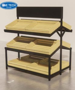 Kệ đôi bán rau củ quả 3 tầng khay gỗ thưa