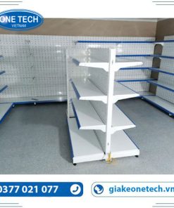 Kệ đôi siêu thị bằng tôn đục lỗ, 4 tầng, cao 150cm, dài 90cm, trưng bày hàng hóa tiện lợi