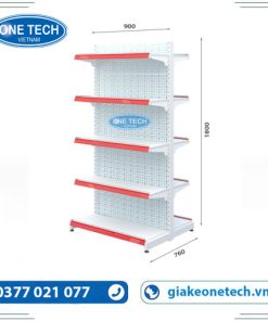 Kệ siêu thị đôi tôn lỗ 5 tầng chiều cao 180cm, dài 90cm, thiết kế chắc chắn, sơn tĩnh điện, phù hợp trưng bày hàng hóa trong siêu thị mini