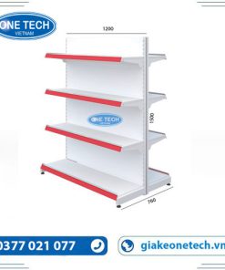 Kệ siêu thị đôi tôn liền 4 tầng (C150 x D120 cm) chắc chắn, thiết kế hiện đại giúp tối ưu không gian trưng bày.