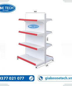Kệ siêu thị đôi tôn liền 4 tầng, kích thước C150 x D90 cm, thiết kế chắc chắn, tối ưu không gian trưng bày.
