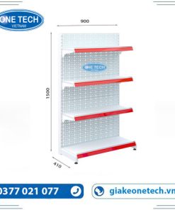 Giá kệ đơn siêu thị tôn đục lỗ 4 tầng cao 150cm dài 90cm màu trắng sơn tĩnh điện