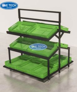 Kệ rau siêu thị đôi 3 tầng khay nhựa - KRST07