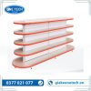 Kệ siêu thị bán nguyệt trưng bày hàng hóa tại siêu thị mini, kiểu dáng cong hiện đại, sơn tĩnh điện màu trắng