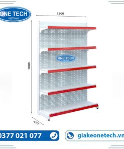 Kệ siêu thị đơn tôn lỗ 5 tầng, cao 180cm, dài 120cm, chất liệu tôn sơn tĩnh điện, phù hợp trưng bày hàng hóa.