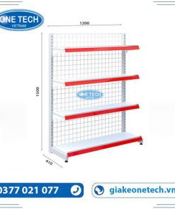 Kệ đơn siêu thị lưng lưới 4 tầng – cao 150cm, dài 120cm, sơn tĩnh điện, chịu tải tốt
