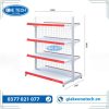 Kệ siêu thị đôi lưng lưới 4 tầng, kích thước C150 x D120 cm, thiết kế chắc chắn, phù hợp cho cửa hàng tạp hóa và siêu thị.