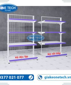 Kệ siêu thị đôi lưng lưới 4 tầng cao 150cm, sâu 70cm, sơn tĩnh điện, trưng bày hàng hóa chuyên nghiệp