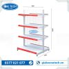 Kệ siêu thị đôi lưng lưới 4 tầng, cao 150cm, dài 90cm, thiết kế chắc chắn, phù hợp trưng bày hàng hóa tại cửa hàng và siêu thị.