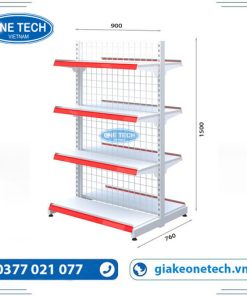 Kệ siêu thị đôi lưng lưới 4 tầng, cao 150cm, dài 90cm, thiết kế chắc chắn, phù hợp trưng bày hàng hóa tại cửa hàng và siêu thị.