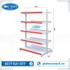 Kệ đôi siêu thị lưng lưới 5 tầng kích thước x C180 x D120, thiết kế chắc chắn, phù hợp trưng bày hàng hóa trong siêu thị, cửa hàng tiện lợi.