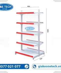 Kệ siêu thị đôi lưng lưới 5 tầng kích thước C180 x D90, thiết kế chắc chắn, phù hợp trưng bày hàng hóa đa dạng.
