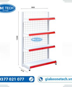 Kệ siêu thị đơn lưng lưới 4 tầng, kích thước C150 x D90 cm, thiết kế chắc chắn, phù hợp trưng bày hàng hóa.