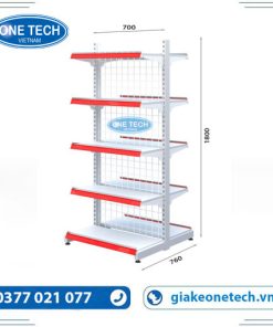 Kệ siêu thị đôi lưng lưới 5 tầng chắc chắn, thiết kế thông minh giúp sắp xếp hàng hóa gọn gàng và chuyên nghiệp.