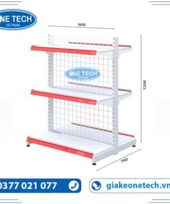 Kệ đôi siêu thị lưng lưới 3 tầng kích thước C120 x D90, thiết kế chắc chắn, tối ưu không gian trưng bày sản phẩm.