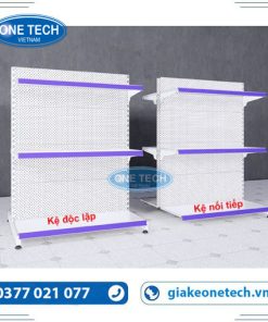 Kệ siêu thị đôi 3 tầng bằng tôn đục lỗ, kích thước cao 120cm, dài 70cm, thiết kế chắc chắn, sơn tĩnh điện chống gỉ