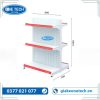 Kệ đôi siêu thị 3 tầng tôn đục lỗ chắc chắn, kích thước cao 120cm, sâu 90cm, phù hợp trưng bày hàng hóa