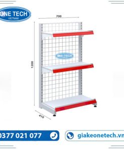 Kệ siêu thị đơn lưng lưới 3 tầng kích thước C120 x D70 cm, thiết kế chắc chắn, phù hợp trưng bày hàng hóa.