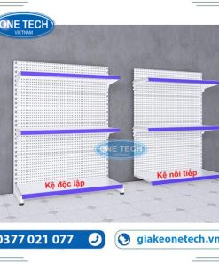 Kệ đơn siêu thị tôn đục lỗ 3 tầng cao 120cm, dài 90cm, màu sơn tĩnh điện, trưng bày hàng hóa gọn gàng
