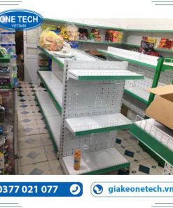 Giá kệ siêu thị đơn 3 tầng bằng tôn lỗ cao 120cm, dài 90cm dùng cho cửa hàng bán lẻ