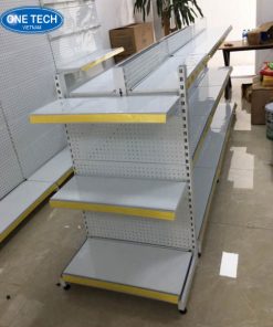 Kệ đơn trưng bày siêu thị 3 tầng khung thép chắc chắn, mặt lưng tôn lỗ, cao 120cm, dài 90cm