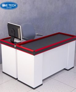 Bàn thu ngân dài 1m5 với mặt bàn bằng đá, thiết kế hiện đại cho siêu thị và cửa hàng tiện lợi