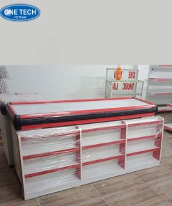 Bàn thu ngân dài 1m8, mặt inox chống oxy hóa, thích hợp cho siêu thị và cửa hàng tiện lợi
