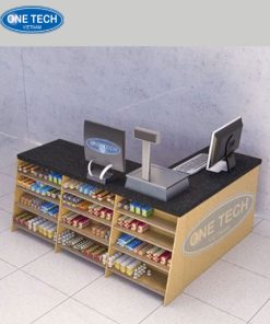 Mẫu quầy thu ngân bằng gỗ mặt đá mẫu 2, kiểu dáng gọn gàng, phù hợp không gian hiện đại