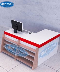 Bàn thu ngân mặt đá mẫu 3 với thiết kế gỗ kết hợp mặt đá tinh tế