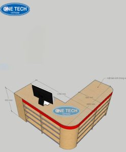 Quầy thu ngân làm từ gỗ kết hợp kính cường lực, kiểu dáng sang trọng, dễ dàng vệ sinh