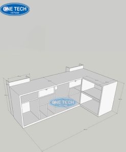Bàn thu ngân Sakuko mặt inox, thiết kế chuyên dụng cho siêu thị, có kệ móc treo phía sau