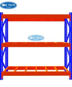 Kệ thép hạng nặng 3 tầng dùng trong kho xưởng, thiết kế chắc chắn và an toàn