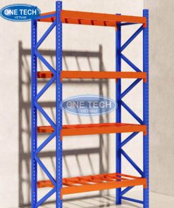 Kệ hạng nặng 4 tầng bằng thép sơn tĩnh điện, tải trọng lên đến 3000kg/tầng, dùng cho kho công nghiệp