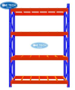 Kệ chứa hàng hạng nặng 4 tầng bằng thép chịu lực, lắp đặt trong kho sản xuất