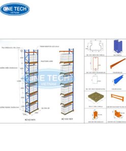 Giá kệ thép hạng nặng 6 tầng lắp ráp trong kho xưởng sản xuất, chịu tải cao