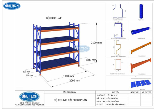 Ảnh mô tả cấu tạo kệ trung tải 5 tầng với thiết kế 3 chân trụ chắc chắn, khung thép sơn tĩnh điện, mỗi tầng chịu tải trung bình từ 200-500kg