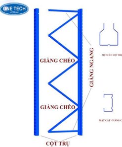Chân trụ kệ trung tải 2 tầng bằng thép sơn tĩnh điện, dùng trong kho chứa hàng vừa