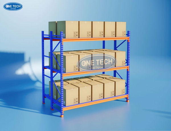 Kệ trung tải 3 tầng 6 chân trụ với khả năng chịu lực cao, tối ưu lưu trữ trong kho hàng