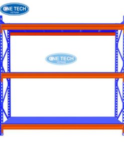 Kệ kho trung tải 3 tầng bằng khung thép chắc chắn, dùng để chứa hàng hóa vừa tải trọng