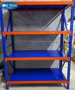 Kệ trung tải 4 tầng bằng sắt sơn tĩnh điện, thiết kế chắc chắn, dùng để lưu trữ hàng hóa trong kho
