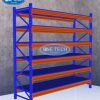 Kệ trung tải 6 tầng bằng sắt sơn tĩnh điện màu xanh, chịu lực tốt, dùng để lưu trữ hàng hóa trong kho