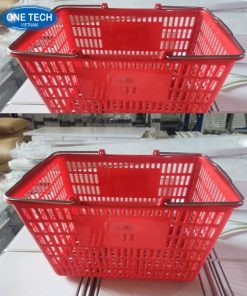Giỏ xách siêu thị quai nhựa màu đỏ, thiết kế hiện đại với tay cầm chắc chắn