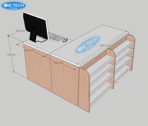 Mô phỏng kích thước của bàn thu ngân gỗ mặt đá