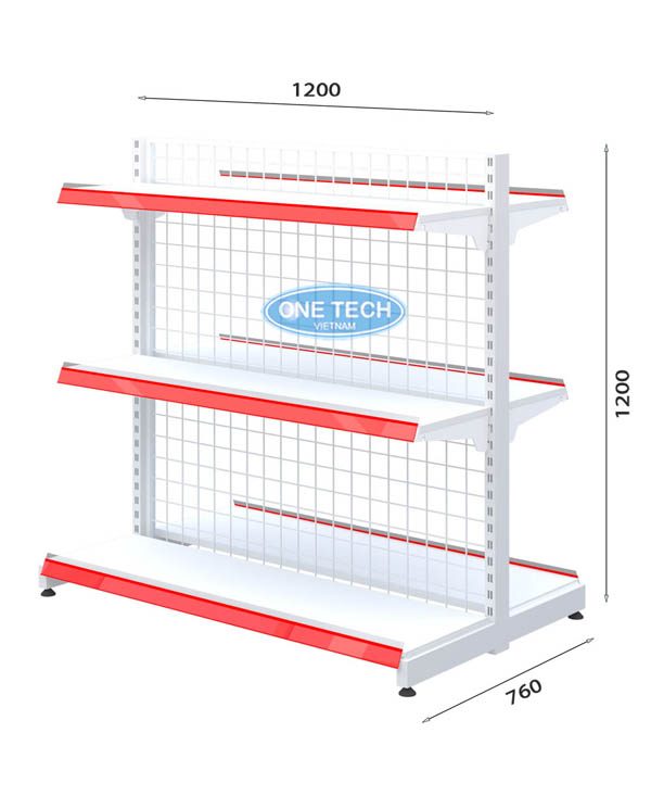 Kệ siêu thị đôi lưng lưới 3 tầng x C120 x D120 (cm)