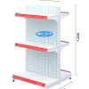 Kệ siêu thị đôi 3 tầng chất liệu tôn đục lỗ, kích thước cao 120cm sâu 70cm, thiết kế chắc chắn, phù hợp trưng bày hàng hóa