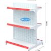 Kệ đôi siêu thị 3 tầng tôn đục lỗ chắc chắn, kích thước cao 120cm, sâu 90cm, phù hợp trưng bày hàng hóa